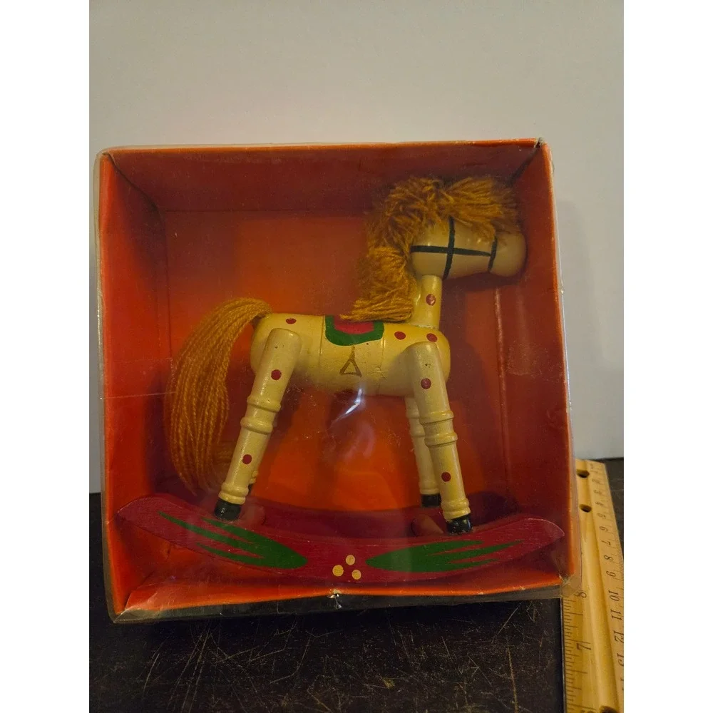 Vintage Wooden Rocking Horse Christmas Decoration TG&Y Retro Holiday Decor 6in